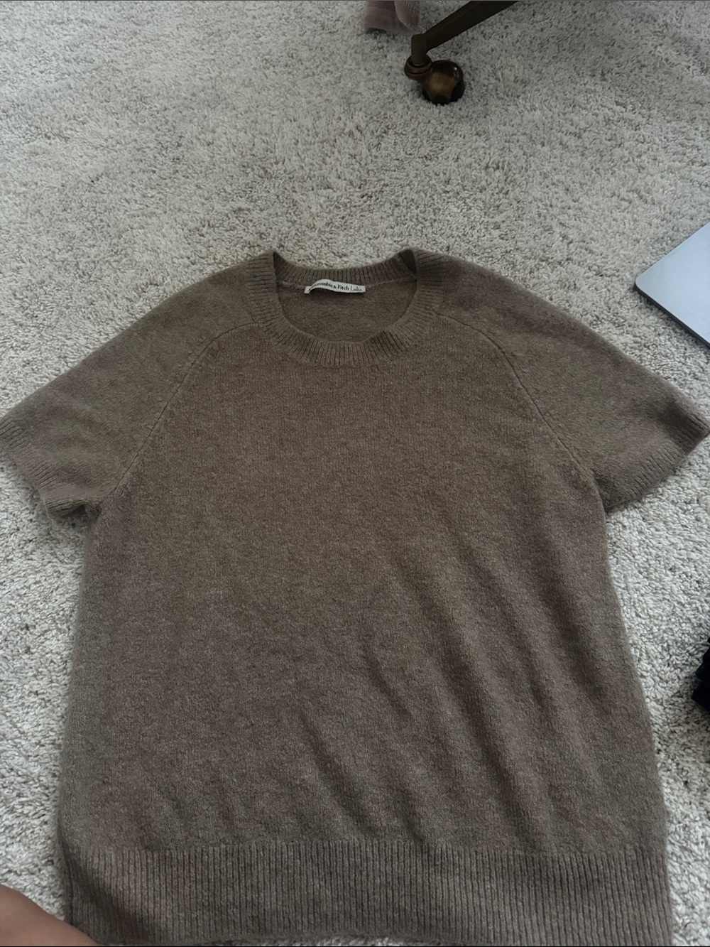 Abercrombie & Fitch Short Sleeve Crewneck Sweater - Taupe Brown